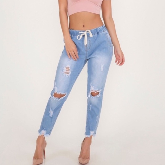 Denim - Distressed Denim Joggers
